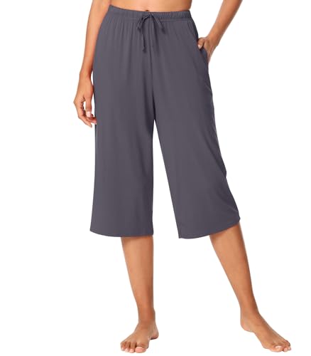 Image of WiWi Bamboo Viscose womens capri pants Wide Leg Pajama Super Soft Lounge knit Sleep shorts Cooling Pj Bottoms S-XXL