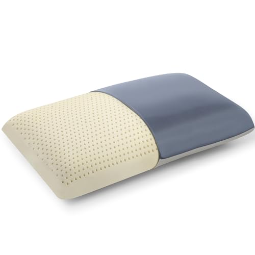 Firm Talalay Latex Pillow Slim Design Instant Cooling Ice Silk Pillowcase OEKO-TEX Certified Supportive Bed Pillow for Neck Pain Non-Flattening for Stomach Sleepers (Standard - 4.7 Low Profile)