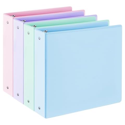 2'' 3-Ring-Binder with Pockets, 450 Sheets Capacity, 2 inch Binders fits 11" x 8.5" US Letter Size, Assorted 4 Pastel Colors - Ideal for School, Office, and Home Use (2 inch) Cover