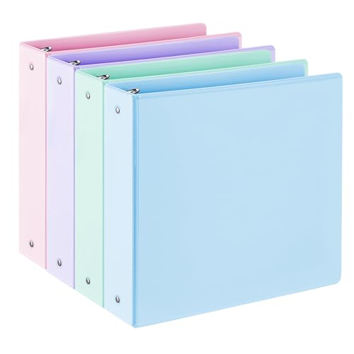 2\'\' 3-Ring-Binder with Pockets, 450 Sheets Capacity, 2 inch Binders fits 11\" x 8.5\" US Letter Size, Assorted 4 Pastel Colors - Ideal for School, Office, and Home Use (2 inch)