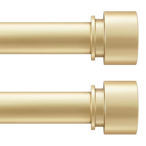 Gold Curtain Rod 2 Pack for Windows 48 to 84 Inch(4-7 Feet), Heavy Duty 1'' Diameter Adjustable Window Drapery Rod Set of 2, Modern and Simple Decorative End Cap Finish, Brass(36"-88")