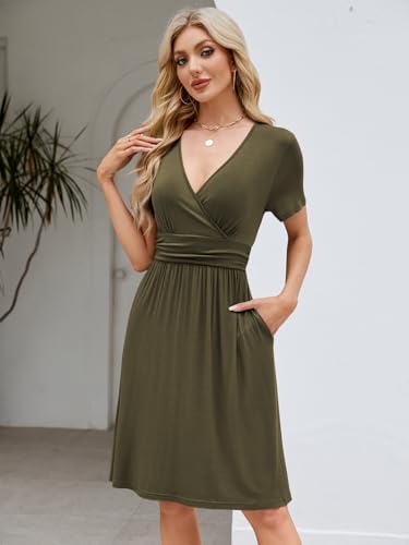 Image of Naggoo Womens Summer Dresses for Women 2026 Spring Floral Sundress Short Sleeve V Neck Wrap Dress with Pockets