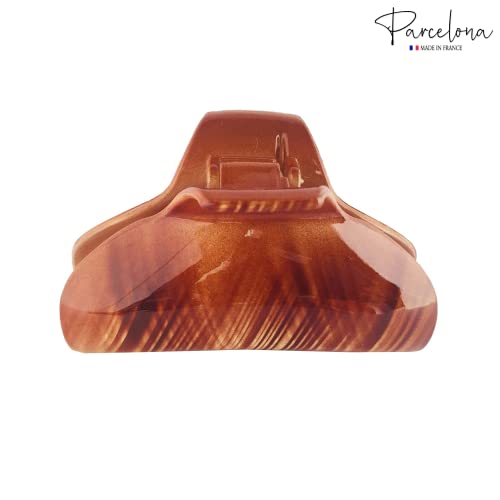 Parcelona French Elegant Beige Wave Medium 2 3/4" Covered Spring Celluloid Acetate Jaw Hair Claw Clip Non Slip Women Hair Accessories, Made In France #TOP5