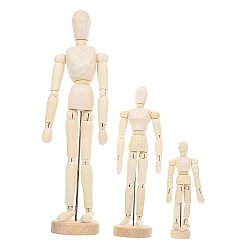 HOMSFOU 3pcs Movable Puppet Model Wooden Blank Unfinished Adornment for Crafting Sketching Home Decoration for Artists and Projects