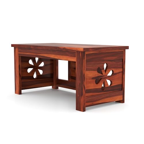 Image of Sheesham Wooden Coffee Table for Home, Living Room Furniture | Solid Wooden Center Table for Living Room, Meeting Room Sofa Side Table Center Tea Table, Flower- Honey Finish