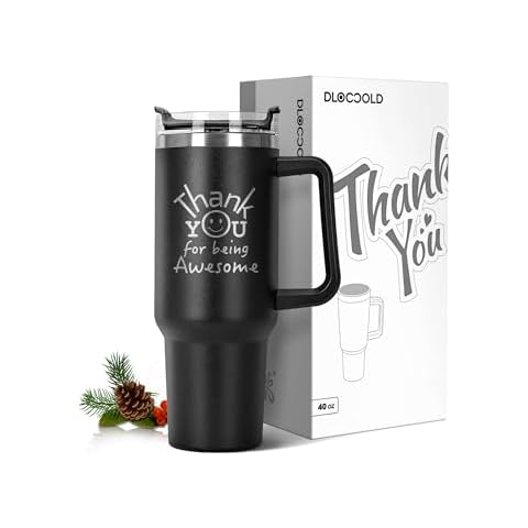 DLOCCOLD Thank You Gifts, Christmas Gifts for Coworkers, Employee Appreciation Gifts, Inspirational Birthday Gifts, Friends, Teacher, You Are Awesome, 40oz Tumbler with Handle, Black Cover
