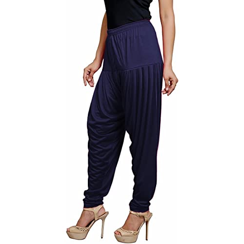 Women's Cotton Spandex Patiala Pants – Stretchable Ethnic Bottom Wear with Pleats for Casual & Traditional Outfits (Navy)2