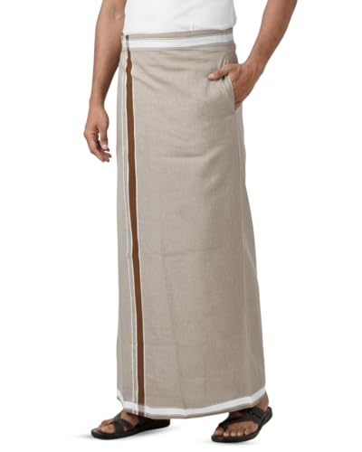 Image of TUNI MANI Kerala Style Men's Cotton Welcro Pocket Dhoti, Vesti /adjustable for all size (Single Dhoti)