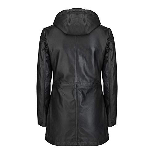 TruClothing Womens Real Leather Parker Coat 3/4 Hooded Safari Duffle Jacket Black Soft3