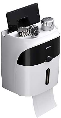 Amazon Co Jp Ousuwo トイレットペーパー 棚 多機能トイレットペーパー収納ボックス 紙巻器トイレットペーパーホルダー 多機能 防水 収納プラットフォーム 簡単取付 穴あけ不要 透明で強力な接着剤 壁掛け用 穴あけなし インストールが簡単 ブラック ホーム キッチン