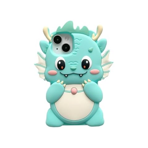 YAKVOOK Case for iPhone 15 Pro Max,Kawaii Phone Cases 3D Silicone Cartoon Dragon Green Fun Cute Case Soft Rubber Shockproof Protective Case Women Girls for iPhone 15 Pro Max Cover