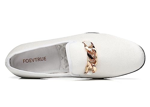 Foevtrue Men's Loafers Velvet Gold Copper Chain Fashion Party Wedding Shoes White Us 10 #TOP3