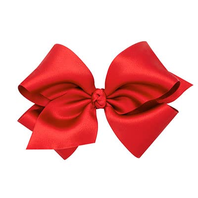 Wee Ones Girls' French Satin Hair Bow with a Knot Wrap Center, No-Slip Hair Clip, Handmade, Ruby, King
