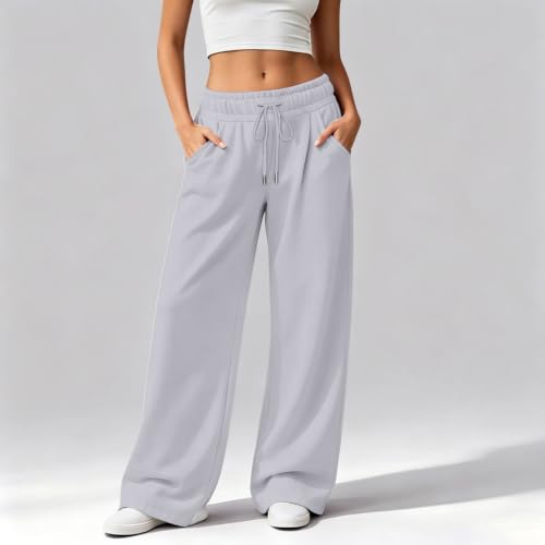 Rikbuig Grey Sweat Pants for Women Baggy Fleece Lined Wide Leg Sweatpants - image 2