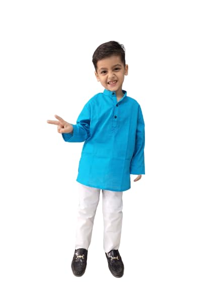 Image of Baby Boys Ethnic Wear Cotton Kurta Pyjama Set with Embroidery