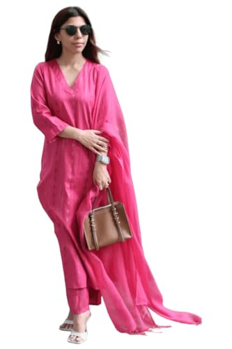 Image of ANNI Designer Women's Rayon Viscose Printed Straight Kurta with Pant and Dupatta Set | Elegant Ethnic Kurta Pant Dupatta Outfit for Women | Office Festive Casual Wear