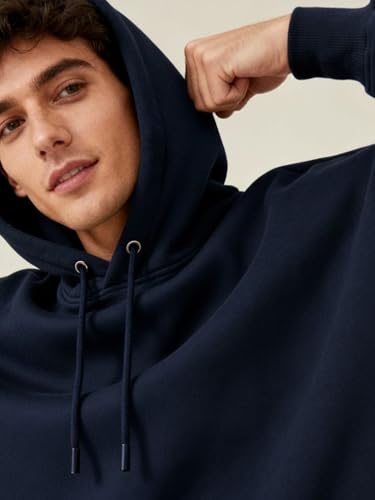 Image of Men's Heavyweight Hoodie | 450 GSM Premium Cotton Blend | Relaxed Fit Drop Shoulder | Kangaroo Pocket | Black Off White Blue | S-XXL