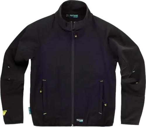 WORKTEAM Chaqueta Softshell de Trabajo Resistente, Tejido Técnico Elástico, Protección Viento y Frío, Uso Profesional. Unisex Negro+Amarillo fluor XL