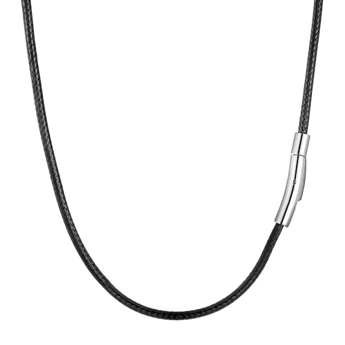 RWQIAN Cordon Collier pour Pendentif,Homme Chaine 56cm en Cuir de Simili avec Fermoir en Acier,Corde Tressé Collier Noir 3mm