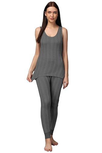 Image of Wearslim Women's Cotton Thermal Underwear Set, Thermal Sleeveless Camisole and Pant Set, Round Neck Tank Tops & Bottom Soft Warmer