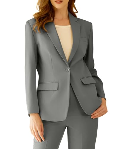 Women's Fashion Casual Suits Slim Fit 2 Piece Dressy Formal Business Office Blazer Pants Suits Gray Size 22