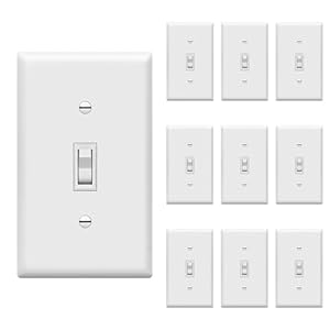 ENERLITES Toggle Light Wall Plate Bundle, Single Pole Electrical Switch, 15A 120-277V, Grounding Screw, Residential Grade, UL Listed, 88115-WWP-10PCS, White, 10 Pack, 10 Count