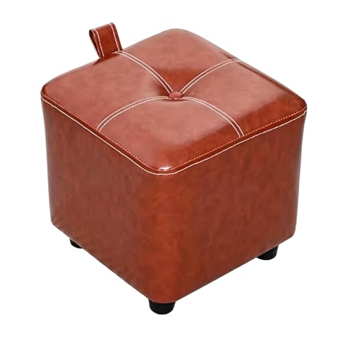 LYXXJRYBHD Puf Otomano de Cuero, Pequeño Taburete Reposapiés Acolchado, con Estructura Estable y Fácil de Limpiar; Ideal para Sala de Estar, Dormitorio u Oficina(Brown,Small)