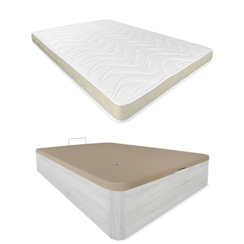 Somnia Descanso - Pack Colchón Viscoelástico Juma Reversible + Canapé Madera Abatible Reforzado con Gran Capacidad | Color Polar 105 x 190