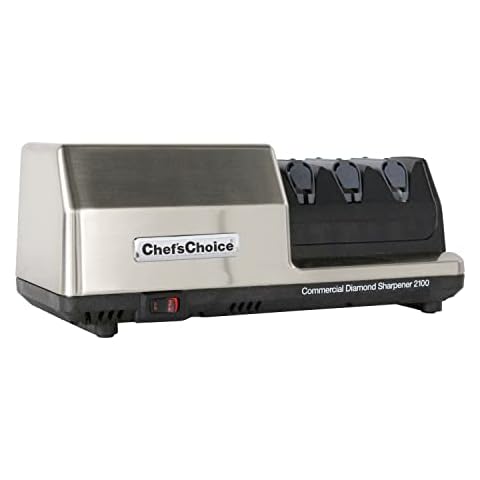 Chef'sChoice 2100 Commercial EdgeSelect Diamond Hone Electric Kitchen Knife Sharpener NSF Approved, 3-Stage, Silver Cover