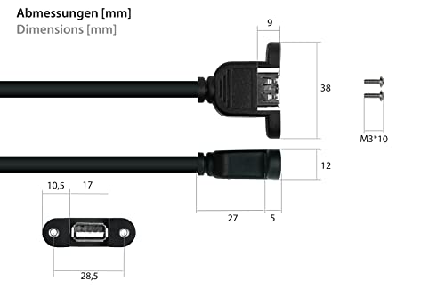 Kabelmeister Cavo Di Prolunga Da Incasso Di Alta Qualità, 0,3 M/30 Cm, Connettore Usb 2.0 A Su Presa A – Data AWG28 / Power AWG24, In Rame, Nero - 6
