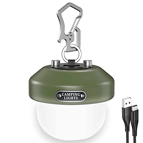 Wastou campinglantaarn oplaadbaar, USB-draagbaar, heldere tentlamp op batterijen, 6 lichtmodi LED-licht, waterdicht, 150 lumen, voor kamp, noodgevallen, stroomuitval, legergroen (C5)