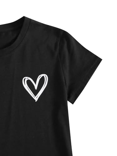 SweatyRocks Women's Heart Print T Shirts Summer Funny Short Sleeve Tops3