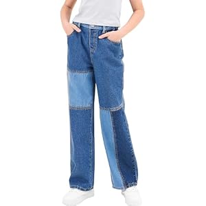 Rolanko Girls Jeans Denim Elastic Wasit Wide Leg Baggy Pants Kids Clothes 4-14 Years