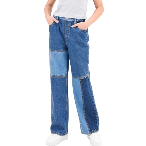 Rolanko Girls Jeans Denim Elastic Wasit Wide Leg Baggy Pants Kids Clothes 4-14 Years