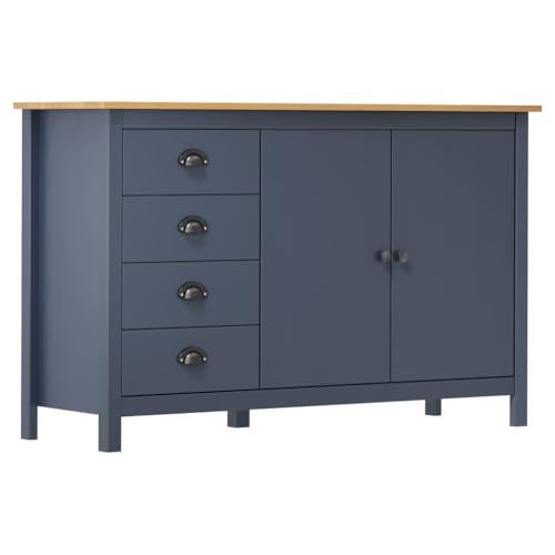 Aparador gris de pino macizo de 130 cm con 4 cajones y 2 puertas para salón 2
