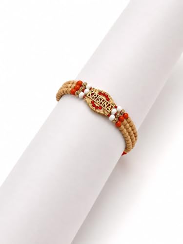 Image of Canfinity Premium Krishna Rakhi for Brother | Wooden Beads Designer Rakhi | Handmade Traditional Raksha Bandhan Thread | 1 Pc