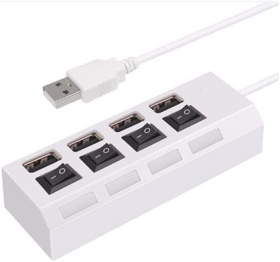 4 port Ultra Usb Hub 2.0, Multi USB port Hub Splitter Connector Adapter Cable With Individual On/Off Switches, High-speed Expansion Multi-Device Multi USB Hub For PC Laptop, Desktop, NoteBook (White)