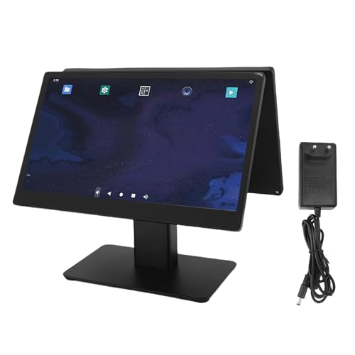 Spacnana Caja Registradora POS con Pantalla Táctil de 15,6 Pulgadas, Monitor LCD Capacitivo de Alta Resolución, Puertos USB RJ45 RJ11 RJ12, para Tiendas de Conveniencia, Bares, Comida (Enchufe de la