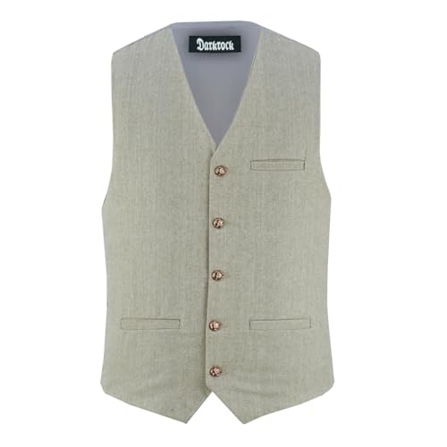 Darkrock Men’s Herringbone Wool Blend Tweed Vest Premium Cream Waistcoat Suit Vest V Neck Slim Fit Waistcoat/USA