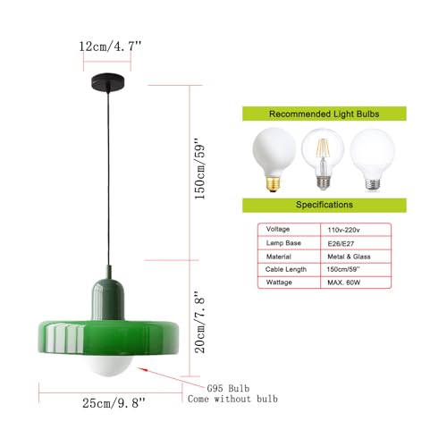 Lámpara colgante de vidrio verde moderna para techo E27 6
