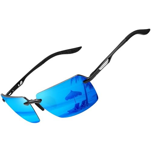 Image of BIRCEN Mens Polarized Sunglasses for Driving: Rimless UV Protection Sun Glasses with Al-Mg Frame for Fishing Traveling Golf