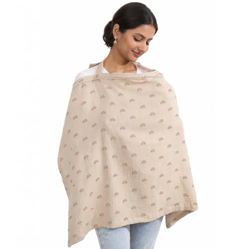 Image of SNOWIE SOFT Breathable Cotton Breastfeeding Nursing Cover with Adjustable Neck Strap, Lightweight Privacy Nursing Poncho for Nursing Mothers, Baby Essentials Product 65x95cm