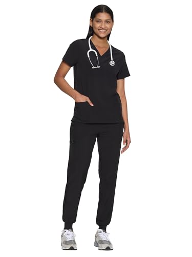 COZYFIT Scrubs for Women Set - Stretch V-Neck Scrub Top & Jogger Pant with 8 Pockets, Yoga Waistband, Anti Wrinkle, Slim Fit Women Scrubs