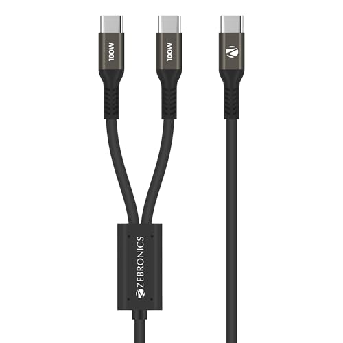 Image of Zebronics 100W Type-C to Type-C 1.2m Cable, PD Fast Charge, 5A Output, SPD Protection, 480Mbps Data Sync, for iPhone 15 and Above, MacBook, iPad and Samsung Galaxy Series (WATTZ 100CC1, Black)