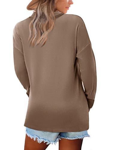 Image of Women's Long Sleeve Tops Fall Shawl Neck Tunic Tops for Leggings Casual Blouse Sweatshirt