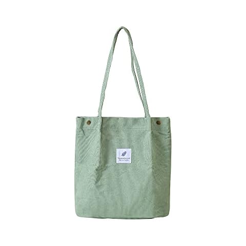 JIJIe Corduroy Tote Bag for Women Green, L：L41xW12x40cm Cover