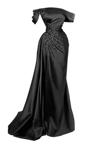 Women Mermaid Beads Prom Dress with Slit Satin Bridesmaid Dresses Long Off The Shoulder Evening Formal Party Gowns
