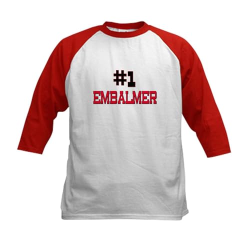 CafePress Number 1 Embalmer Kids Baseball Jersey Kids Cotton Baseball Jersey, 3/4 Raglan Sleeve Shirt Red/White