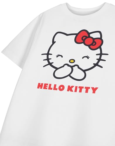Hello Kitty Girls White T-Shirt | Classic Short Sleeve Graphic Tee | Sanrio Logo Top for Kids 6