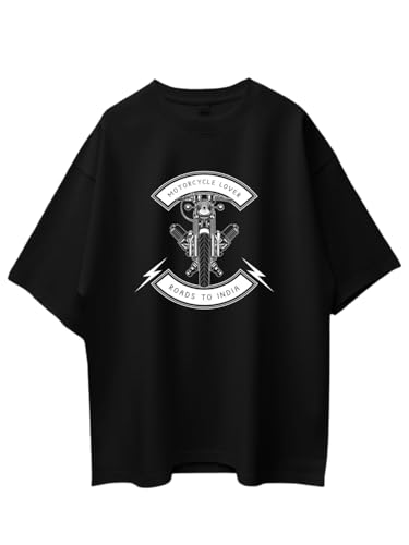Image of T-Shirt for Men - 100% Cotton Ladakh Motorcycle Rider Half Sleeve Round Neck Graphic Print | Regular & Oversized Fit | 180 /220 GSM | S-5XL | Black, Navy Blue, Olive, Red, White